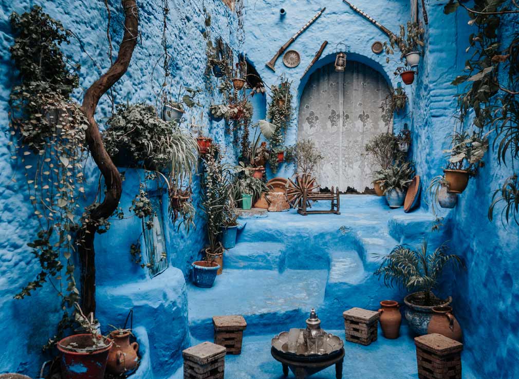 The blue streets of Chefchaouen are often visited on a Morocco itinerary 7 days