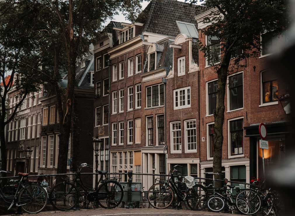 bikes and buildings in amsterdam netherlands