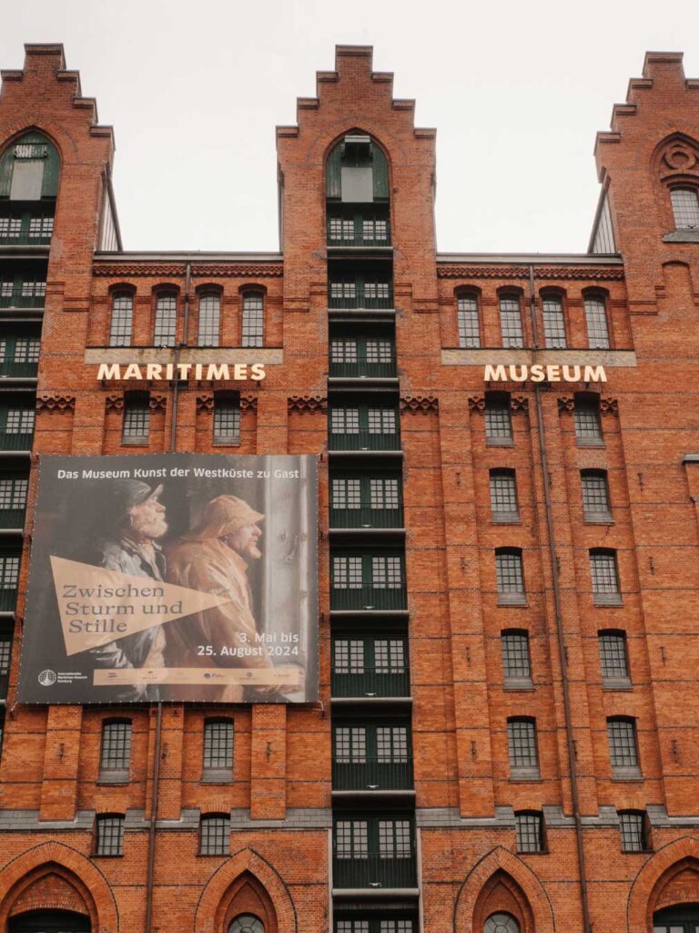 The International Maritime Museum is a large brick building in the Speicherstadt district.