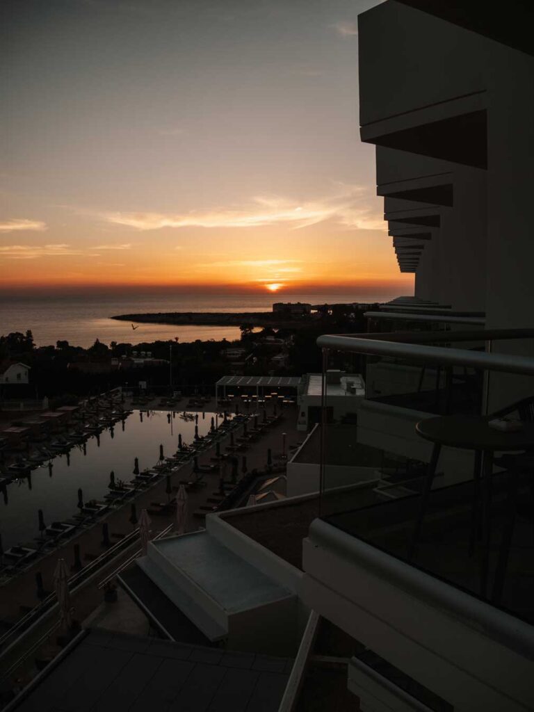 Sunset from Lauren's balcony at Cali Resort and Spa in Coral Bay.