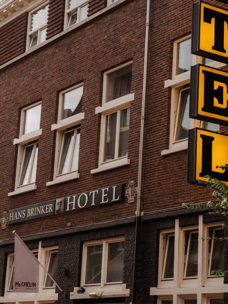 The exterior of Hans Brinker Hostel.