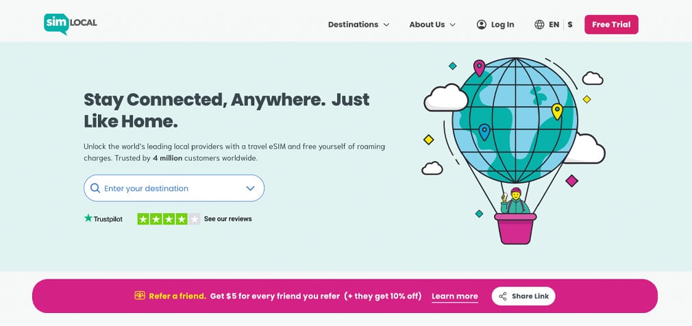 A screenshot of the Sim Local homepage
