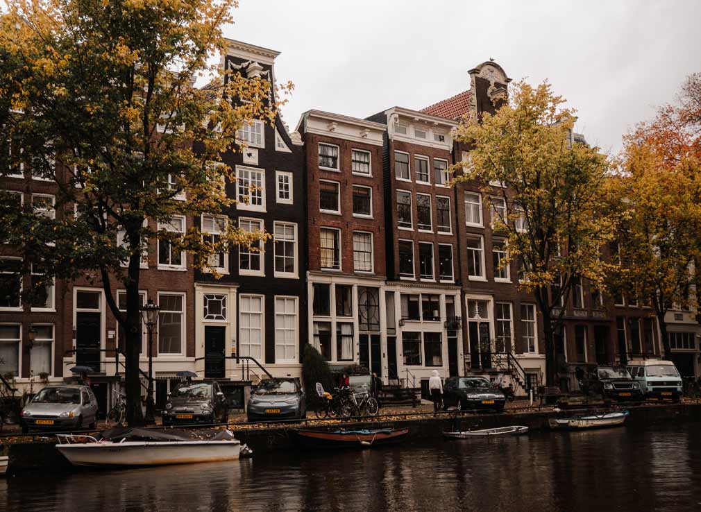 Fall foliage along the canals of Amsterdam.