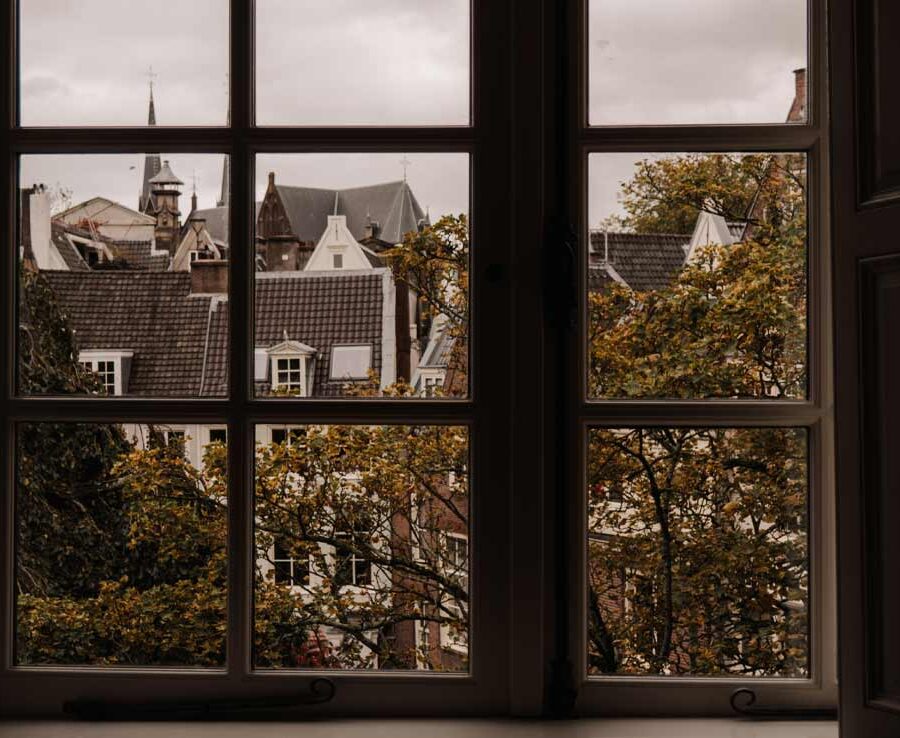 Views of Amsterdam rooftops in autumn.